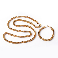 Золотой 304 нержавеющей стали цепи ожерелья и браслеты, комплекты ювелирных изделий, с карабин-лобстерами , граненые, золотые, 35.4 дюйм (899 мм), 220 мм (8-5/8 дюйм)