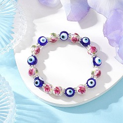 Фуксиновый Ручная работа, цветочные узоры, фарфор, керамика и лэмпворк, бусины от сглаза, эластичные браслеты для женщин, круглые, красно-фиолетовые, внутренний диаметр: 2-1/8 дюйм (5.45 см)