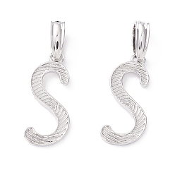 Letter S Подвески с буквами из экологически чистой латуни, настоящее платиновое долговечное покрытие, без кадмия и без свинца, letter.s, 20x9x1.4 мм, отверстие : 6.5x3.3 мм