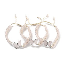 Розовый Кварц Браслеты из плетеных круглых бусин из натурального розового кварца, регулируемые браслеты-бабочки из латуни с драгоценными камнями для женщин, внутренний диаметр: 2-1/8~3-1/4 дюйм (5.5~8.1 см)