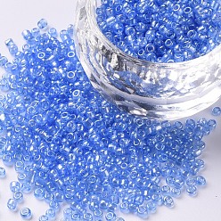 Cornflower Blue Glass Seed Beads, Trans. Colours Lustered, Round, Cornflower Blue, 2mm, Hole: 1mm, 30000pcs/pound