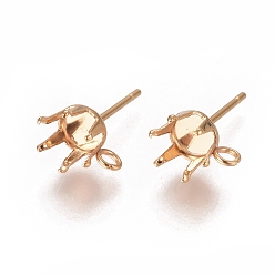 Золотой 304 Настройки серьги из нержавеющей стали, серьги с зубцами, с петлей, золотые, 16x9 мм, отверстие : 1.7 мм, штифты : 0.7 мм, лоток : 7 мм