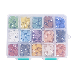 Mixed Color 15 Colors Pearlized Plated Handmade Porcelain Cabochons, Half Round/Dome, Mixed Color, 9.5x5mm, about 40~43pcs/compartment, about 600~645pcs/box