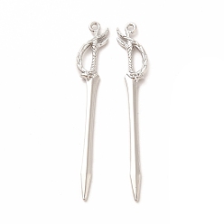 Платина Стойки обшивки сплава большие кулоны, без кадмия, без никеля и без свинца, очарование меча, платина, 70x10x3 мм, отверстие : 2 мм