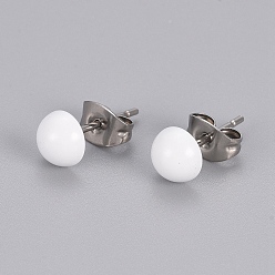 Белый Аэрозольная краска, устойчивая к потускнению 304 серьги-гвоздики из нержавеющей стали, со спиной серьги, полукруглый, белые, 6x3 мм, штифты : 0.8 мм