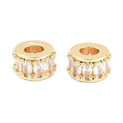 Настоящее золото 18K Латунь микропаве прозрачный кубический цирконий европейский бисер, колесо рондель, бусина с большим отверстием, долговечный, стойки покрытие, без свинца и без кадмия, реальный 18 k позолоченный, 9x5 мм, отверстие : 4 мм