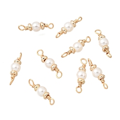 Light Gold Латунные и АБС-пластиковые круглые соединительные элементы из искусственного жемчуга, белые, долговечный, стойки покрытие, золотой свет, 14x4 мм, отверстие : 1.2~1.4 мм