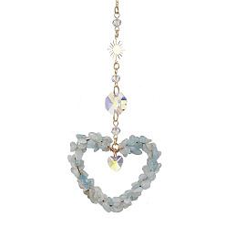 Аквамарин Подвеска в форме сердца с натуральным аквамарином drcorations, восьмиугольные стеклянные солнцезащитные светильники с латунным солнцем, 230 мм