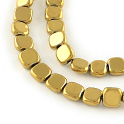 Golden Plated Electroplated Non-magnetic Synthetic Hematite Beads Strands, Square, Golden Plated, 6x6x2mm, Hole: 1mm, about 70pcs/strand, 15.7 inch