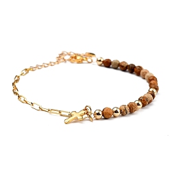 Пейзажный Джаспер Шарм браслеты, с естественной картины яшмы, 304 из нержавеющей стали крест прелести, латунные цепочки для скрепок и круглые бусины, 7-5/8 дюйм (19.3 см)