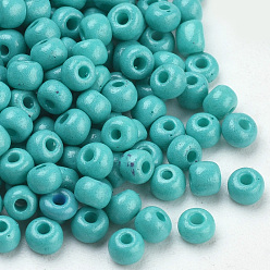 Medium Turquoise Baking Paint Glass Seed Beads, Round, Medium Turquoise, 3x1.5~3mm, Hole: 1mm, about 10000pcs/bag, about 450g/bag
