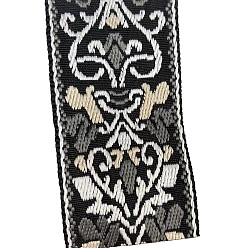 Белый Дым Двухсторонняя полиэстеровая лента с цветочным узором в этническом стиле, плоская жаккардовая лента, тирольская лента, серый, 2 дюйм (50 мм)