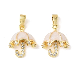 Лавандовый румянец Латунные микро проложить кубического циркония подвески, с эмалью, зонтик прелести, долговечный, реальный 18 k позолоченный, лавандовый румянец, 16x13.5x5.5 мм, отверстие : 4x2.5 мм