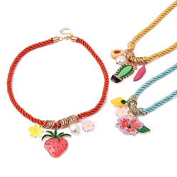 (52) Непрозрачная лаванда 3 шт. 3 стили ожерелья из хлопкового шнура с подвеской в виде цветка кактуса и клубники из сплава с эмалью для женщин, с пластиковой жемчужины, разнообразные, золотой свет, разноцветные, 16.93 дюйм (43 см), 1 шт / стиль