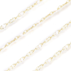 White Brass Oval Link Chains, with Enamel & Spool, Unwelded, Long-Lasting Plated, Real 18K Gold Plated, White, Oval link: 5.5x2x0.5mm and 2.8x1.8x0.5mm, about 32.8 Feet(10m)/roll