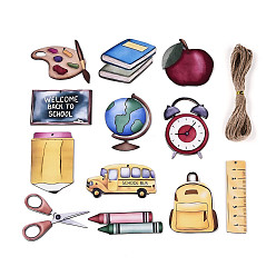 (52) Непрозрачная лаванда 12 шт. подвесные украшения для школьных принадлежностей из дерева с односторонним УФ-отпечатком, подвесные украшения из джутовой веревки, вырезанные лазером деревянные формы, разноцветные, 40~85.5x22~80x2 мм, отверстие : 2.5~18x2.5~28 мм