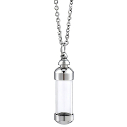 Color de Acero Inoxidable 304 Collares colgantes para cenizas con forma de botella cilíndrica de acero inoxidable con vidrio transparente, color acero inoxidable, 23.82 pulgada (60.5 cm)