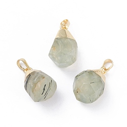 Prehnite Natural Prehnite Pendants, with Brass Bails, Faceted, Teardrop, Golden, 19~21x12~14x11~15mm, Hole: 5x3mm