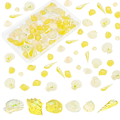 Champagne Yellow 48Pcs 3 Style Transparent Epoxy Resin Cabochons, Imitation Jelly Style, with Sequins/Paillette, Mixed Shapes, Champagne Yellow, 16pcs/style