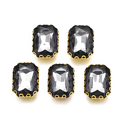 Серый Шить на горный хрусталь, прозрачные стеклянные стразы, с настройками железного зубца, граненые, прямоугольные, серые, 15x11x5.5 мм, отверстие : 1 мм