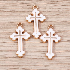Белый Подвески из эмали и сплава, золотой свет, крест очарование, белые, 25x13 мм, 10 шт / комплект