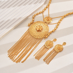 Золотой Комплекты серег и ожерелий с полыми круглыми кисточками для женщин, золотые, ожерелья: 25.98 дюйм (66 см)