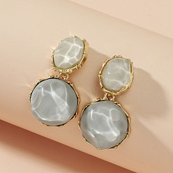 Светло-Синий Серьги-гвоздики из цинкового сплава и смолы, плоский круглый с овальным, золотые, голубой, 40x22 мм