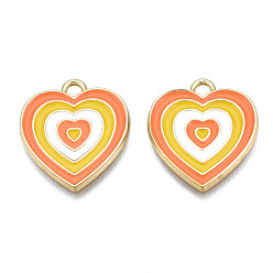 Коралловый Подвески из легкого сплава золота с эмалью, без кадмия и без свинца, сердце, коралл, 21.5x18.5x1.5 мм, отверстие : 2 мм