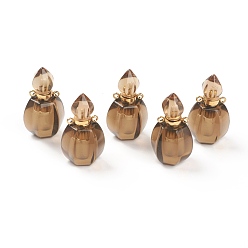 Smoky Quartz Faceted Natural Smoky Quartz Pendants, Openable Perfume Bottle, with Golden Tone Brass Findings, 32~33x17~18x16mm, Hole: 2mm, capacity: 1ml(0.03 fl. oz)