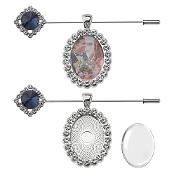 Платина Наборы для самостоятельного изготовления брошей из овального сплава со стразами, платина, 83x18.5x6.5 мм