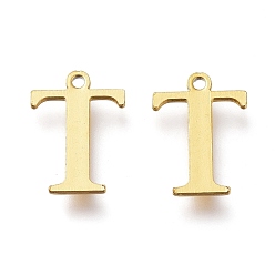 Letter T Vacuum Plating  304 Stainless Steel Charms, Laser Cut, Alphabet, Golden, Letter.T, 12x9x0.8mm, Hole: 1mm