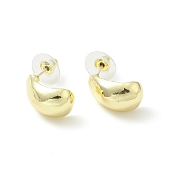 Golden Alloy Curved Teardrop Stud Earrings with 925 Sterling Silver Pins for Women, Golden, 18x10x10mm, Pin: 0.7mm