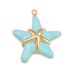 Estrella de mar 304 colgantes de esmalte de acero inoxidable, con diamante de imitación, dorado, encantos de estrellas de mar, 22x20x4 mm, agujero: 1.3 mm