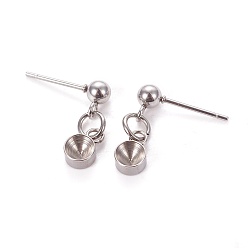 Нержавеющая Сталь Цвет Не тускнеет 201 серьги-гвоздики из нержавеющей стали, с 304 штифтов из нержавеющей стали, для заостренного горного хрусталя, цвет нержавеющей стали, 16 мм, штифты : 0.9 мм, пригодный для стразов 5 мм