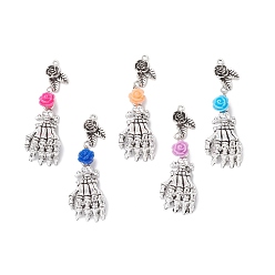 (52) Непрозрачная лаванда 5шт. большие подвески из сплава в тибетском стиле, смолой цветок, скелет, разноцветные, 59x21x10 мм, отверстие : 2 мм