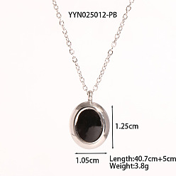 Нержавеющая Сталь Цвет Овальные подвески из нержавеющей стали с черной эмалью для женщин, цвет нержавеющей стали, 16.02 дюйм (40.7 см)