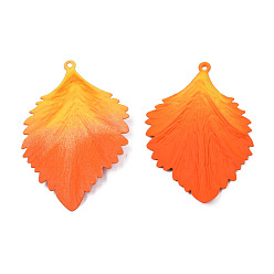 Dark Orange Spray Painted Iron Big Pendants, Leaf, Dark Orange, 63x42x5.5mm, Hole: 1.8mm