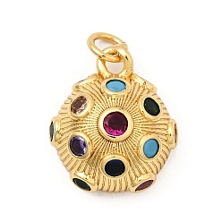 Настоящее золото 18K Латунные микро-паве красочные кубические циркониевые подвески, полукруглые прелести, без свинца и без кадмия, долговечный, стойки покрытие, реальный 18 k позолоченный, 16.5x14.5x8.5 мм, отверстие : 3 мм