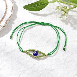 Морско-зеленый Регулируемые браслеты из нейлонового шнура с плетеными бусинами, браслеты из бусин от сглаза для женщин, со стеклянными бисеринами, цвета морской волны, внутренний диаметр: 3-3/8 дюйм (8.5 см)