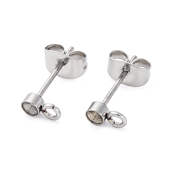 Нержавеющая Сталь Цвет 304 Выводы серьги из нержавеющей стали шпилька, с петлей и ушной гайкой / серьгами, цвет нержавеющей стали, 6x3 мм, отверстие : 1.6 мм, штифты : 13x0.8 мм