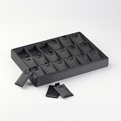 Черный Коробки презентации деревянные ожерелье, покрыты искусственная кожа, 18 решетчатый лоток для витрины с подвесками, прямоугольные, чёрные, 18x25x3.2 см