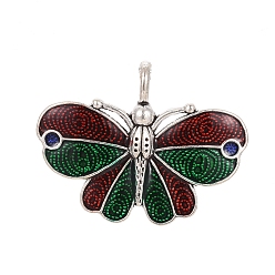 Rouge Argent antique plaqué alliage pendentifs en émail, papillon, rouge, 32x41x3mm, Trou: 3x4mm