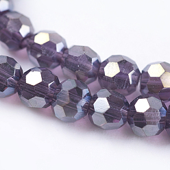 Dark Violet Electroplate Glass Beads Strands, Faceted(32 Facets) Round, Dark Violet, 3mm, Hole: 1mm, about 100pcs/strand, 11.5 inch