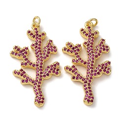 Средний Фиолетово-красный Латунные микро проложить кубического циркония подвески, коралл, с целью перехода в кольце, стойки покрытие, долговечный, без свинца и без кадмия, реальный 18 k позолоченный, средне фиолетовый красный, 37.5x21x3 мм, отверстие : 3.5 мм