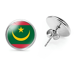 Разноцветный Плоские круглые стеклянные серьги-гвоздики на тему национального флага, серьги из платинового сплава, красочный, 12 мм