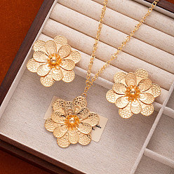 Золотой Ожерелья с подвесками из цветочного сплава и комплекты серег-гвоздиков, золотые, колье: 20.47 дюйм (52 см), Кулон : 54 мм