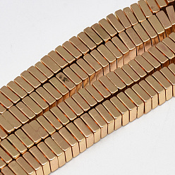 Light Gold Plated Electroplate Non-magnetic Synthetic Hematite Beads Strands, Square Heishi Beads, Light Gold Plated, 6x6x2~2.5mm, Hole: 2mm, about 176pcs/strand, 15.7 inch