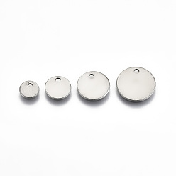 Stainless Steel Color Tarnish Resistant 201 Stainless Steel Charms, Smooth Surface Stamping Blank Tag, Flat Round, Stainless Steel Color, Round, Stainless Steel Color, 6~12x1mm, Hole: 1.2~1.4mm
