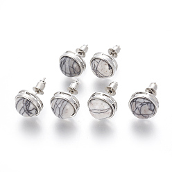 Синтетическая Бирюза Синтетический бирюзовые серьги стержня, с латунной фурнитурой , полукруглый, платина, 12 мм , штифт: 0.8 мм