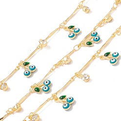 Темно-Голубой Латунные бар шарнирные цепи, с эмалированной вишней и стеклянной плоской круглой подвеской, пайки, с катушкой, без свинца и без кадмия, золотые, глубокое синее небо, ссылка: 2.5x4x0.5 mm